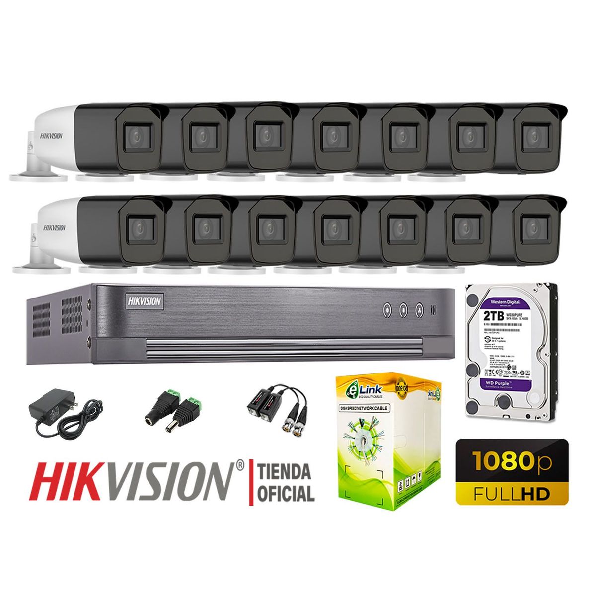 HIKVISION - KIT 14 CÁMARAS SEGURIDAD EXTERIOR VARIFOCAL  FULL HD 2TB WD