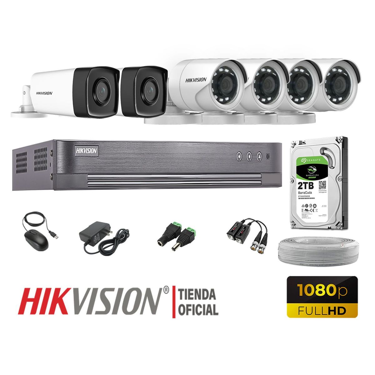 HIKVISION - KIT 6 CÁMARAS SEGURIDAD EXTERIOR IT3F  FULL HD DISCO 2TB P2P