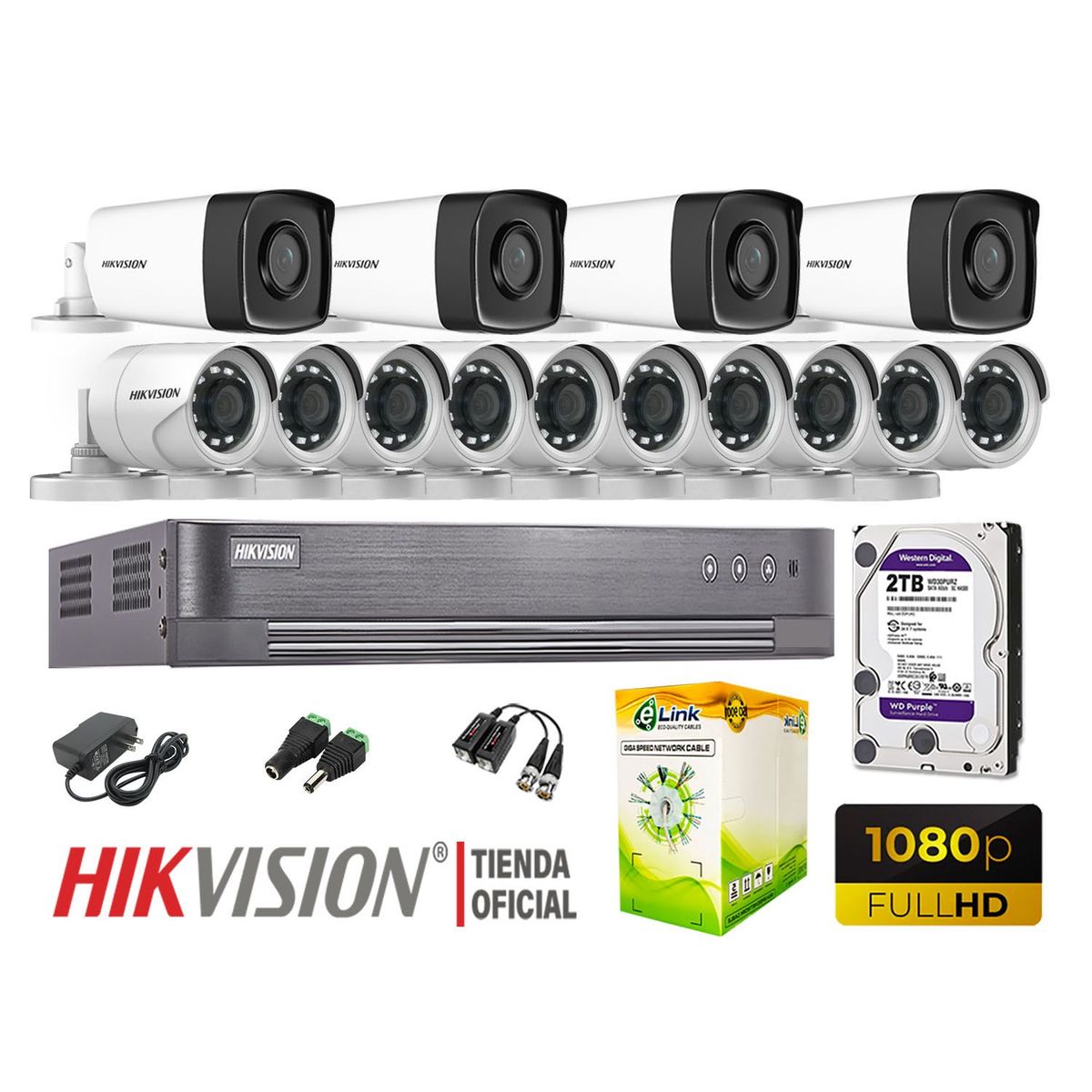 HIKVISION - KIT 14 CÁMARAS SEGURIDAD EXTERIOR IT3F  FULL HD DISCO 2TB WD