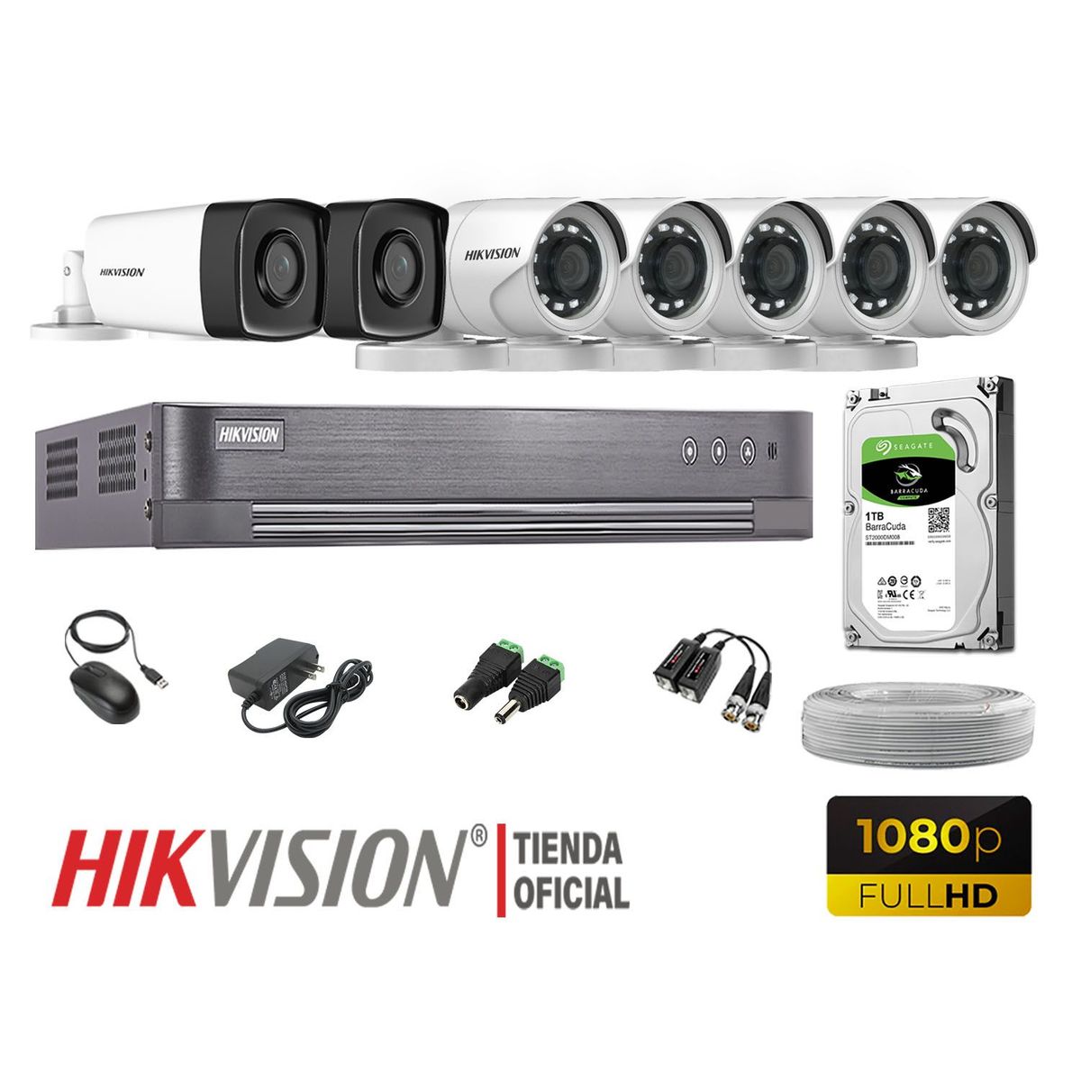 HIKVISION - KIT 7 CÁMARAS SEGURIDAD EXTERIOR VARIFOCAL  FULL HD 1TB P2P
