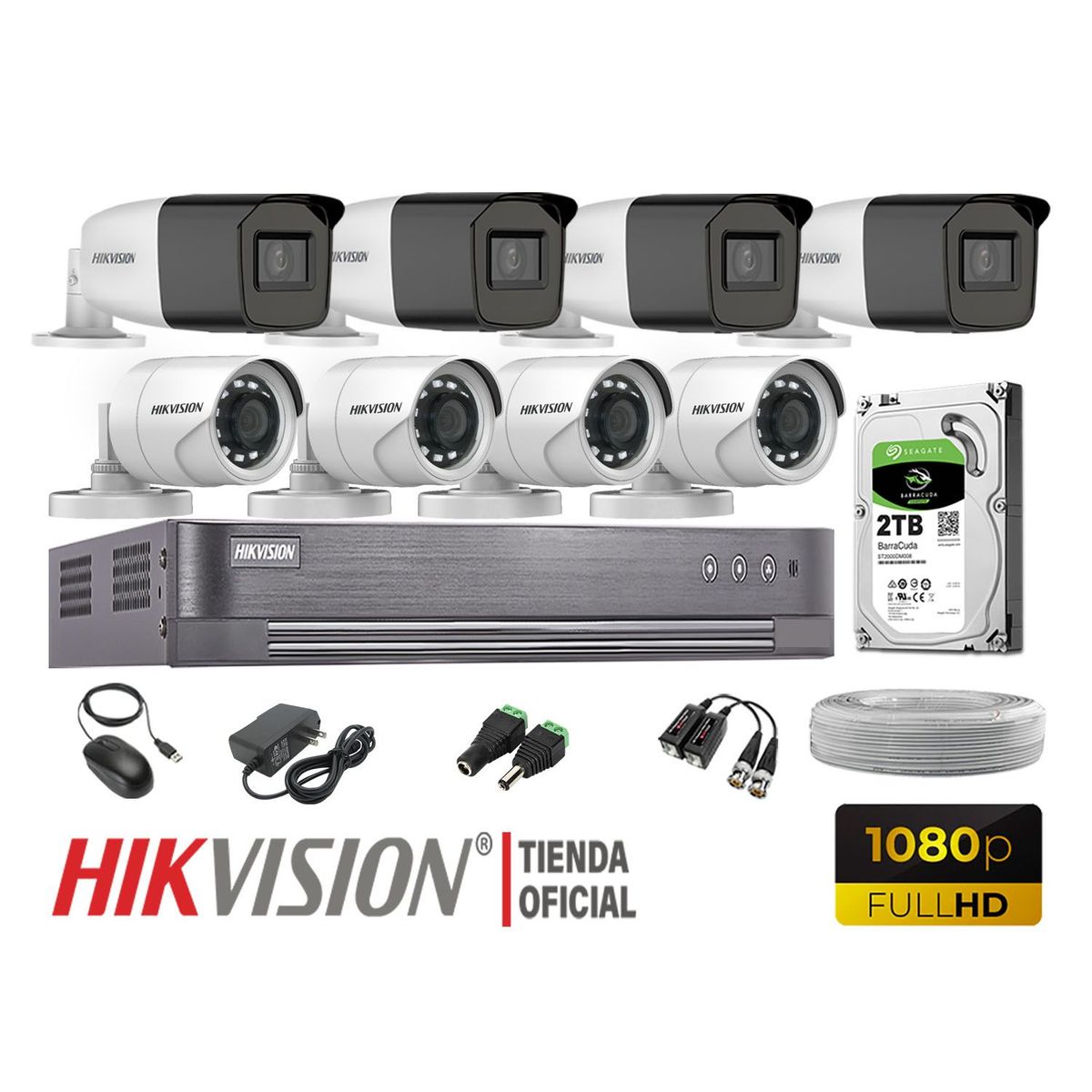 HIKVISION - KIT 8 CÁMARAS SEGURIDAD EXTERIOR VARIFOCAL  FULL HD 2TB WD