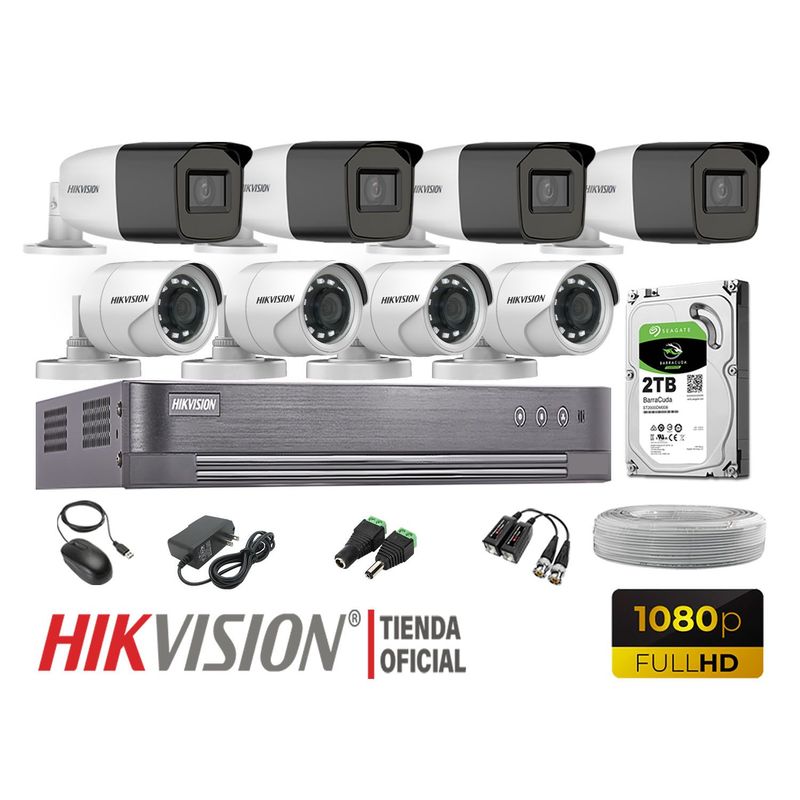 HIKVISION - KIT 8 CÁMARAS SEGURIDAD EXTERIOR VARIFOCAL  FULL HD 2TB WD