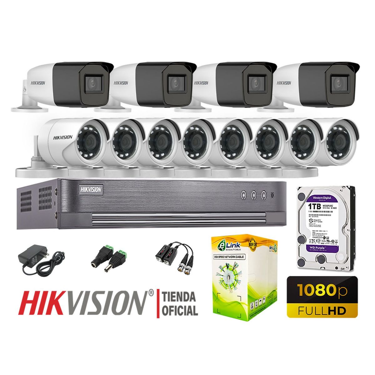 HIKVISION - KIT 12 CÁMARAS SEGURIDAD VARIFOCAL EXTERIOR  FULL HD 1TB WD
