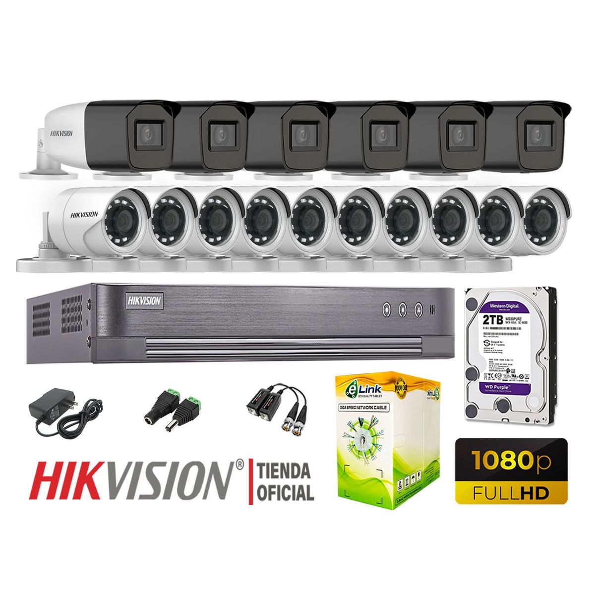 HIKVISION - KIT 16 CÁMARAS SEGURIDAD VARIFOCAL EXTERIOR  FULL HD 2TB WD