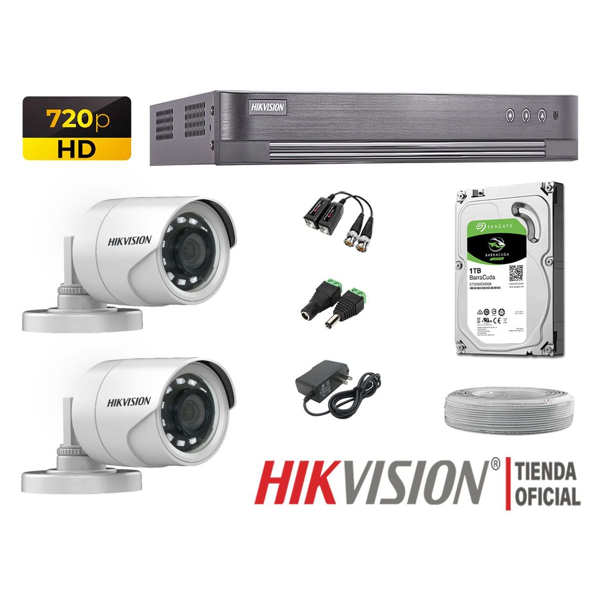 HIKVISION - KIT 2 CÁMARAS SEGURIDAD EXTERIOR  HD 720P + DISCO 1TB P2P