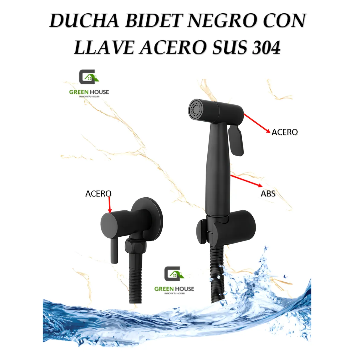 GREEN HOUSE - DUCHA BIDET COLOR NEGRO CON LLAVE ACERO SUS 304