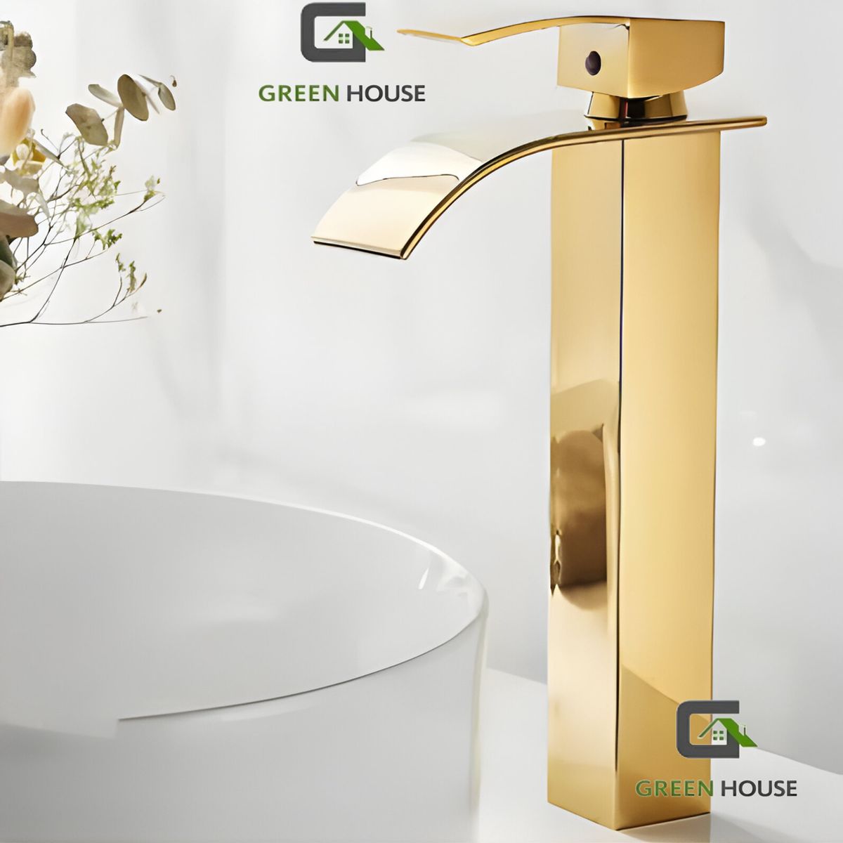 GENERICO - MEZCLADORA DE LAVATORIO DORADO ELEGANTE ALTA CASCADA