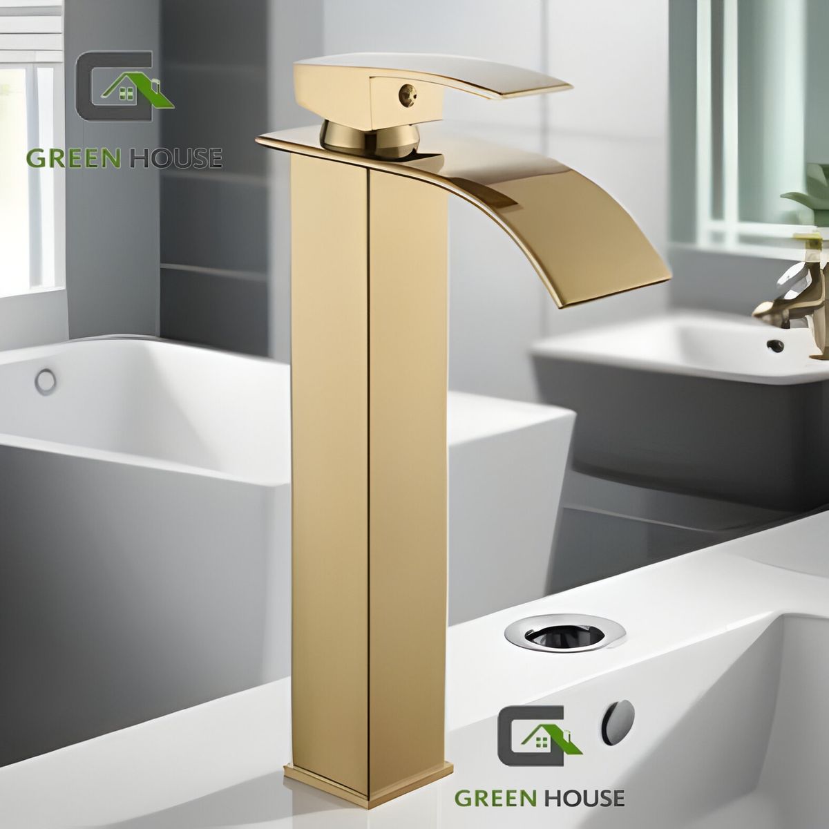 GENERICO - MEZCLADORA DE LAVATORIO DORADO ELEGANTE ALTA CASCADA