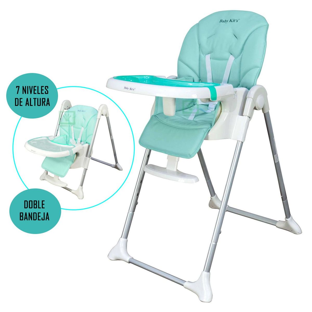 BABY KITS - Silla de Comer ELEGANT Regulable Reclinable y Plegable Verde