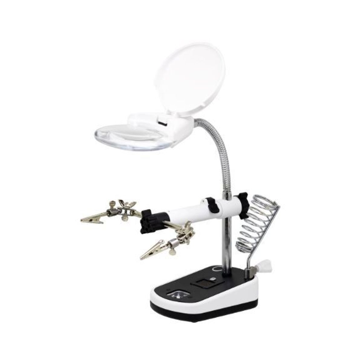 GENERICO - Soporte para Cautín con Lupa Luz LED y Pinzas MG16090C