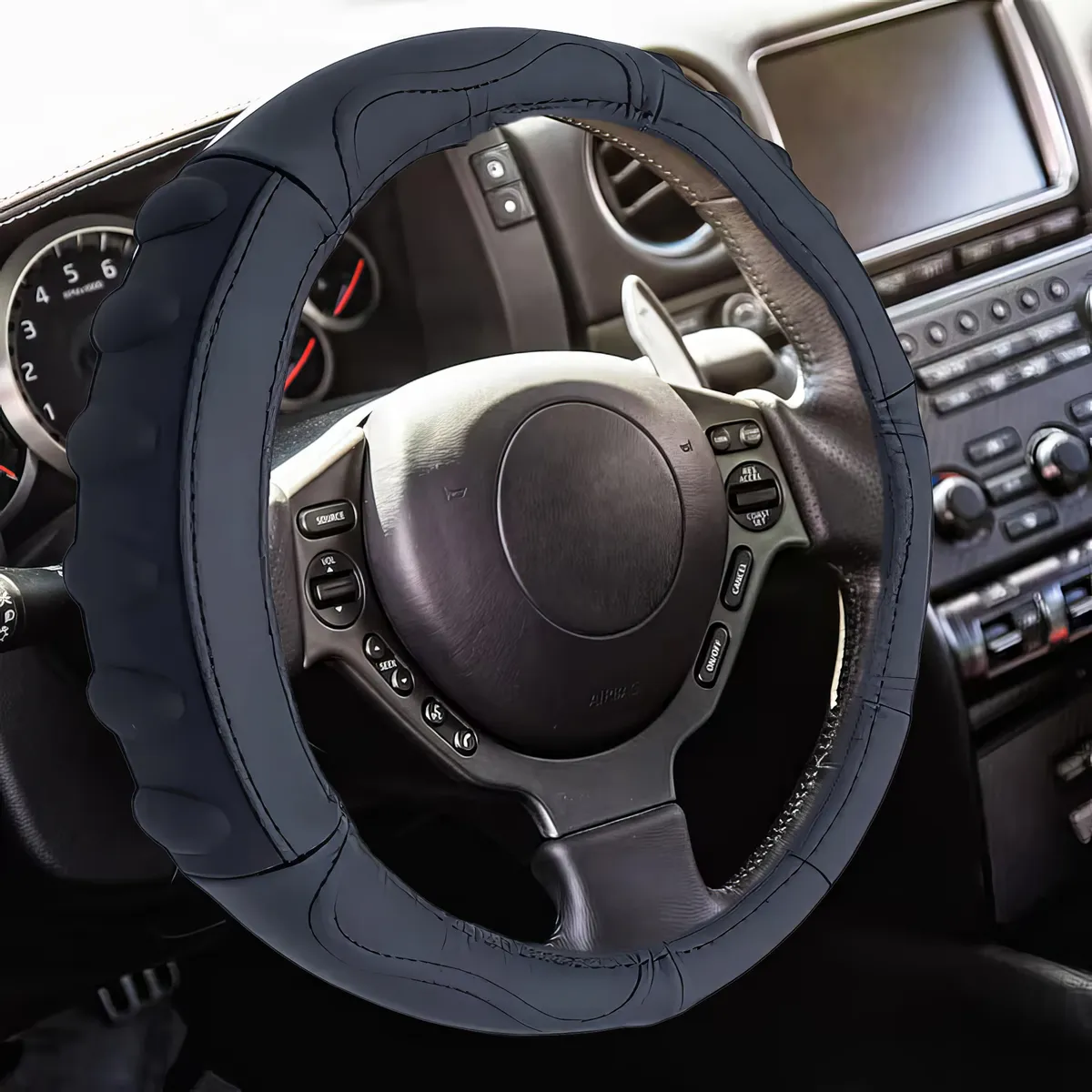 GENERICO - Cubre Volante Cuero M Auto Negro Ergonomico