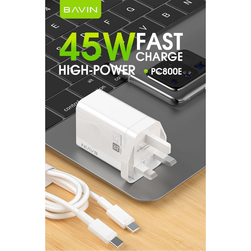 BAVIN - BAVIN PC800 CARGADOR RAPIDO E INTELIGENTE45W CON CABLE C 60W