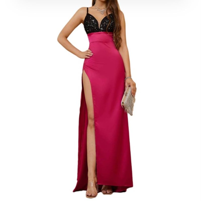 BLWOENS - Vestido Largo Blwoens Maxi Fucsia Con Lentejuelas