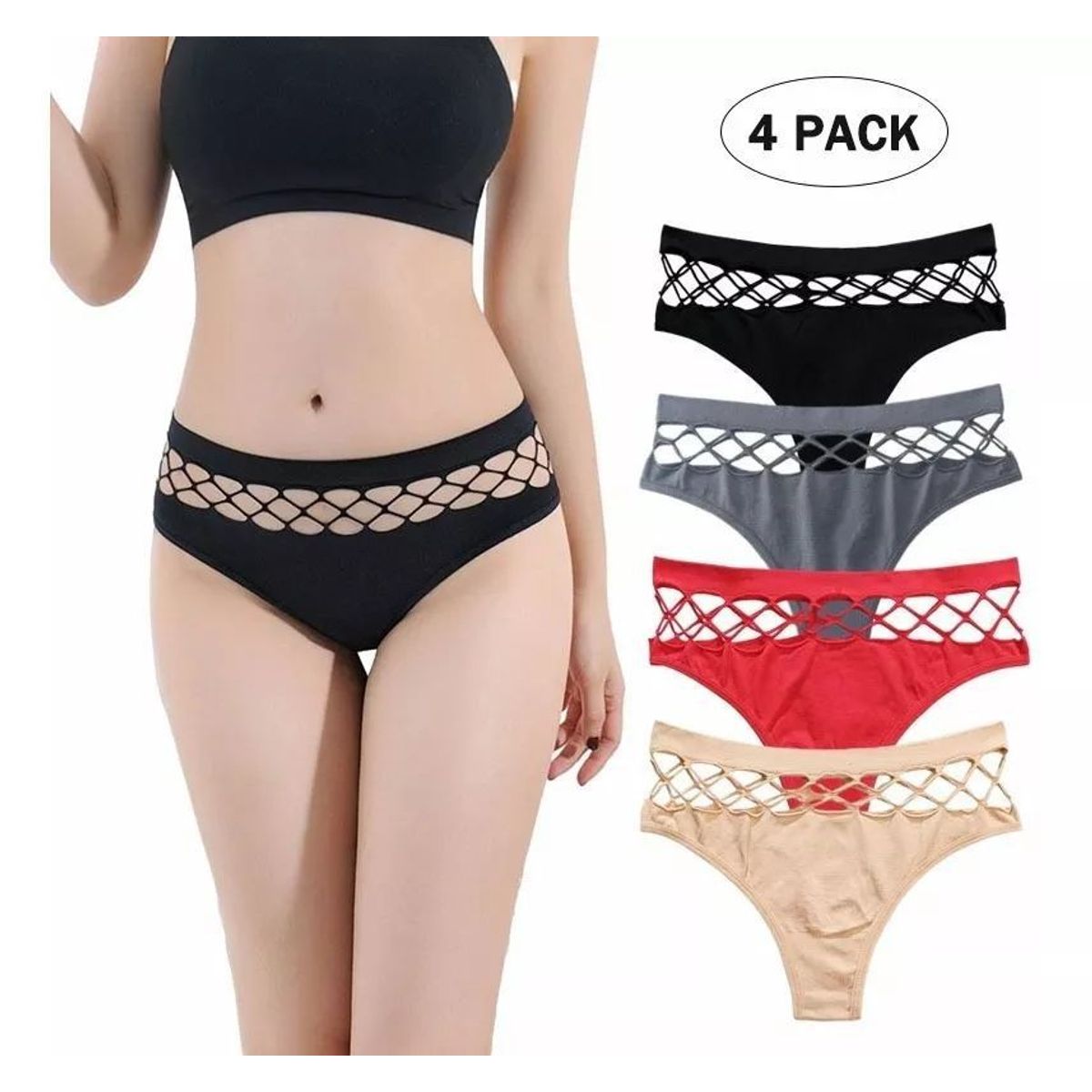 BAALATHKKO5 - 4 Piezas  Señoras Tanga De Alta Cintura Ajustadas