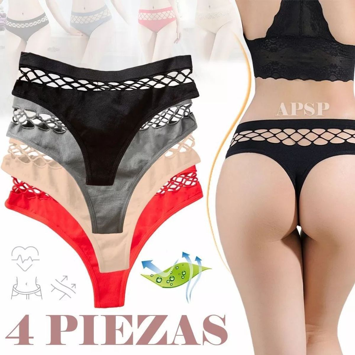 BAALATHKKO5 - 4 Piezas  Señoras Tanga De Alta Cintura Ajustadas