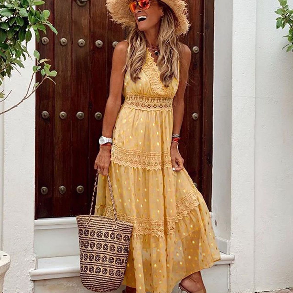 BLWOENS - Vestido largo de verano para mujer - Amarillo