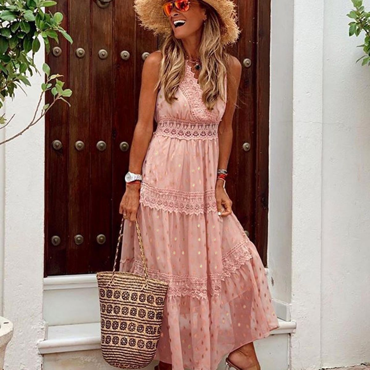 BLWOENS - Vestido largo de verano para mujer - Blanco