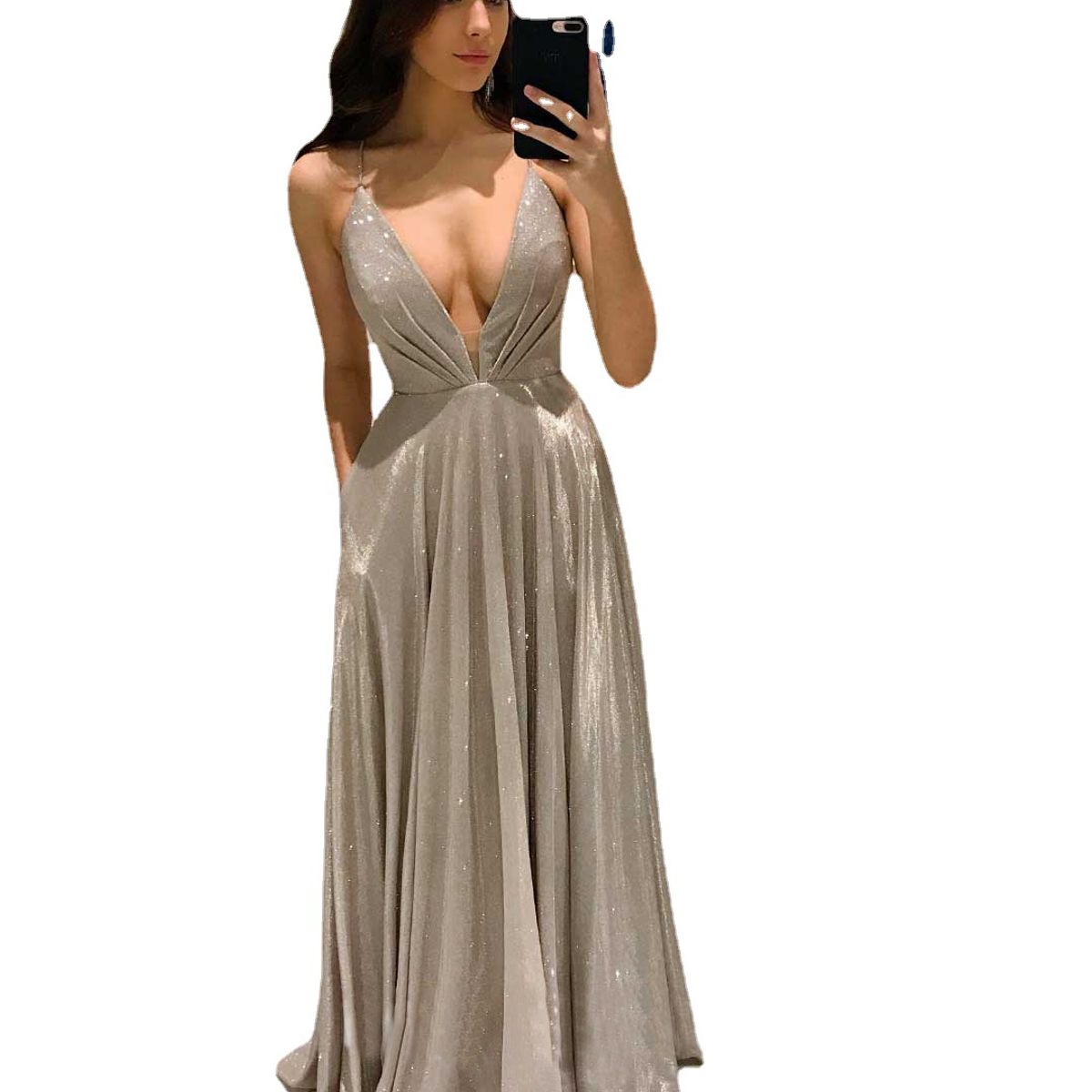 BLWOENS - Vestido largo de fiesta para mujer - Caqui