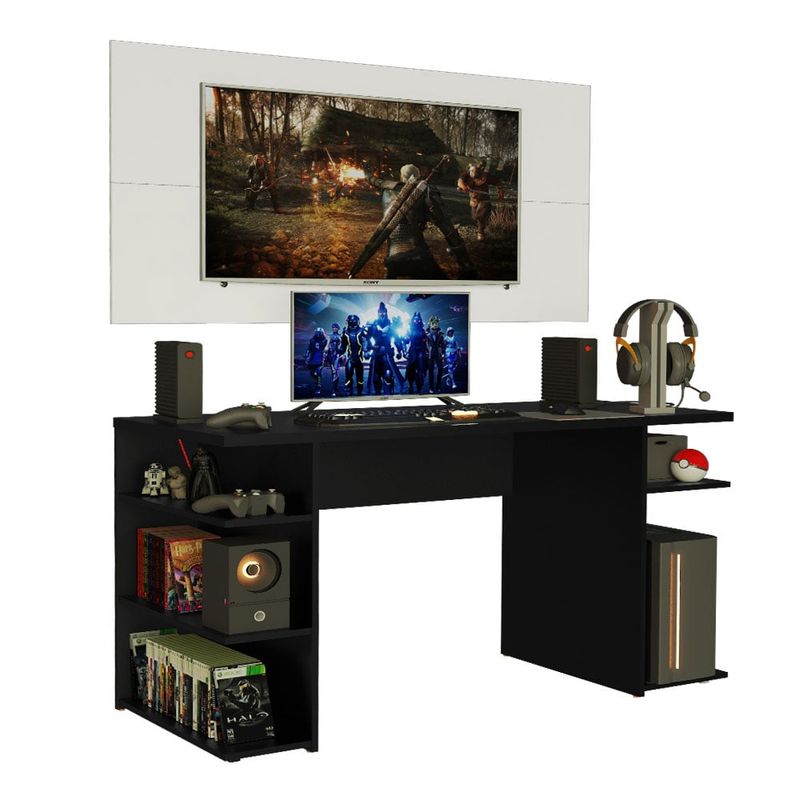 MADESA - Escritorio Gamer Moderno + Panel para TV Hasta 50 Pulgadas