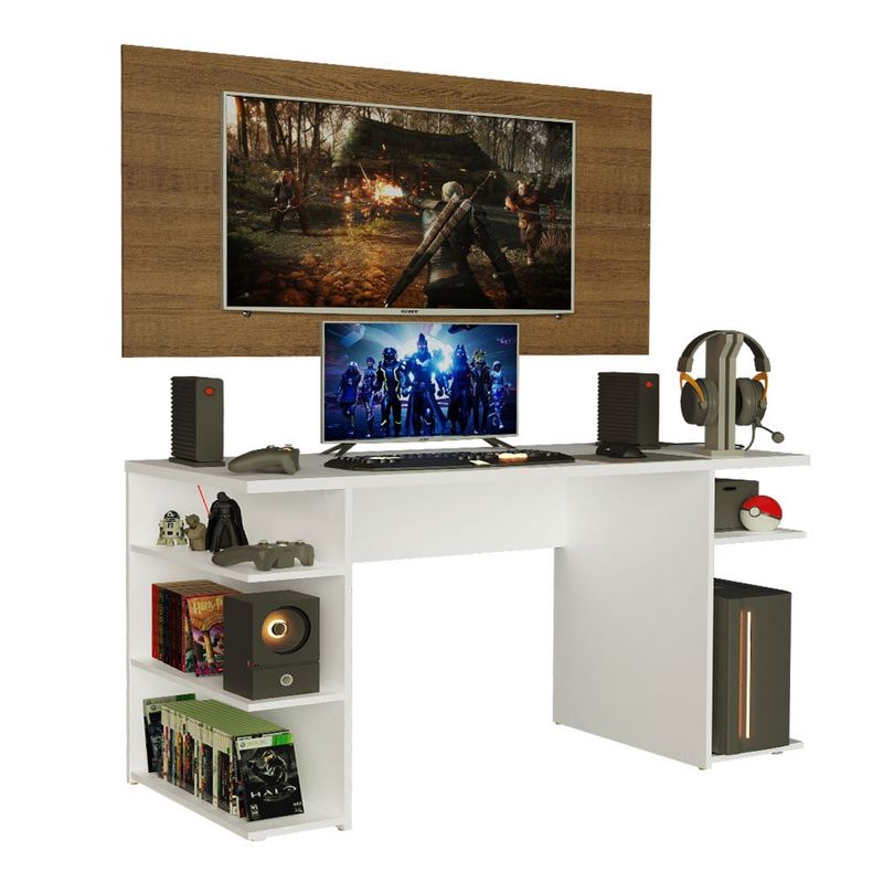 MADESA - Escritorio Gamer Moderno + Panel para TV Hasta 50 Pulgadas