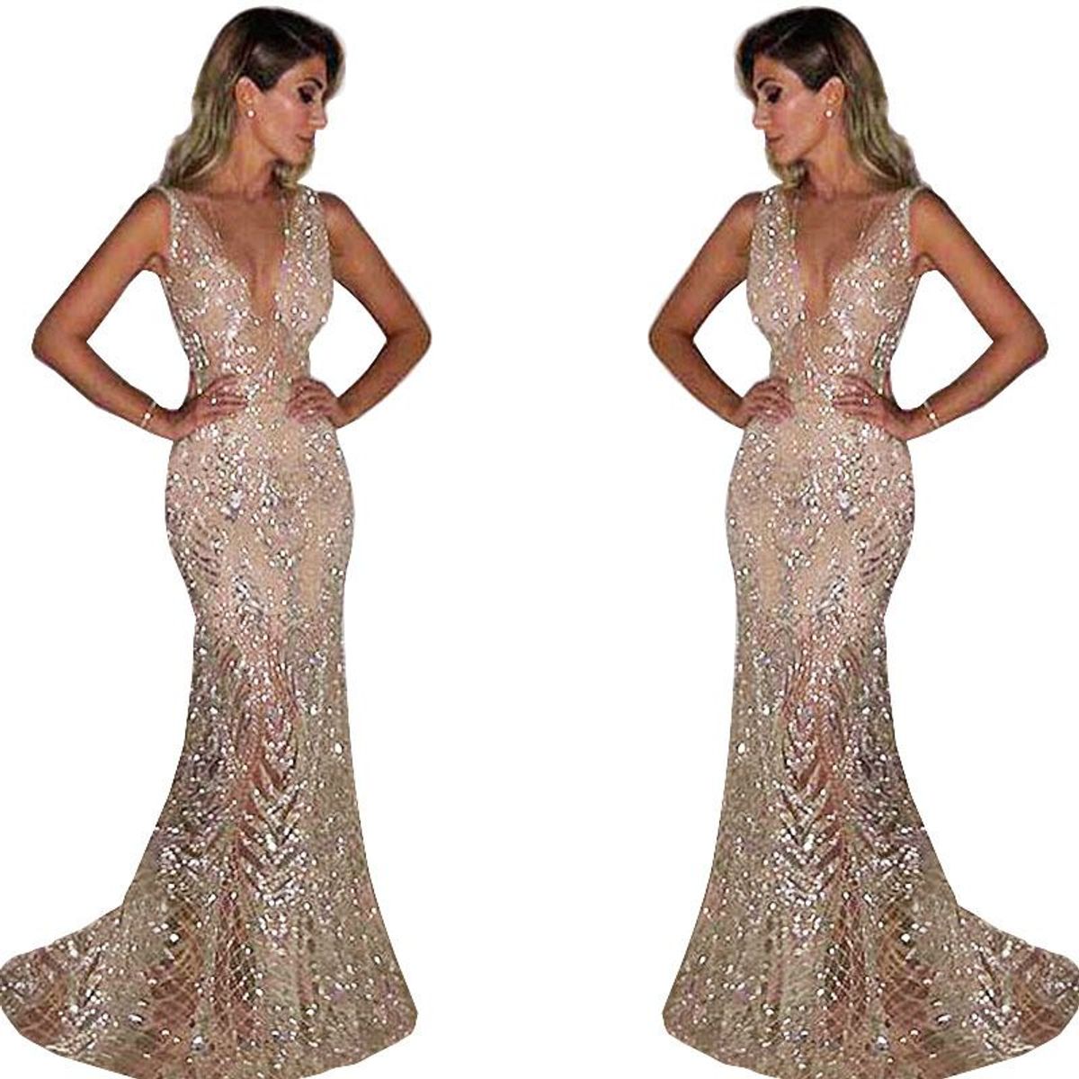 BLWOENS - Vestido de fiesta para mujer - Dorado