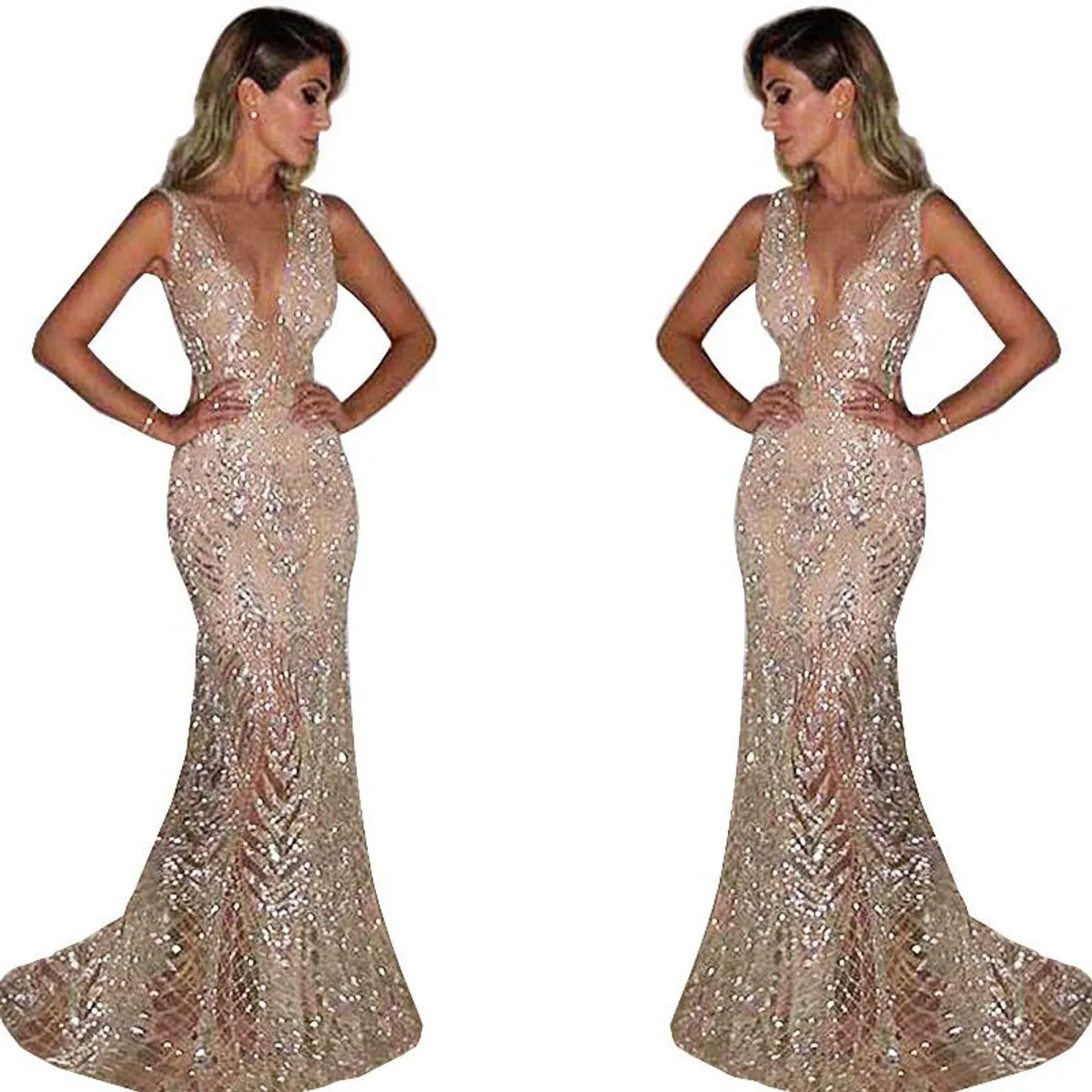 BLWOENS - Vestido de fiesta para mujer - Dorado