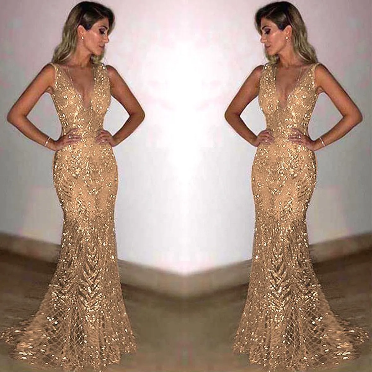 BLWOENS - Vestido de fiesta para mujer - Dorado