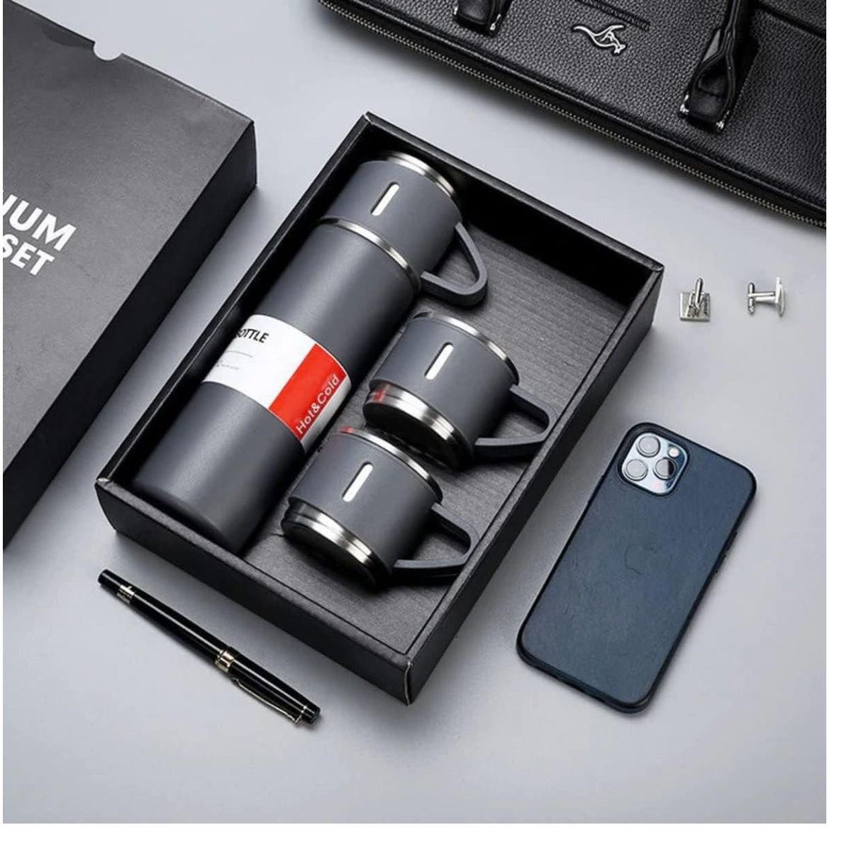 GENERICO - Termo para Viaje de Acero Inoxidable con 3 Tazas