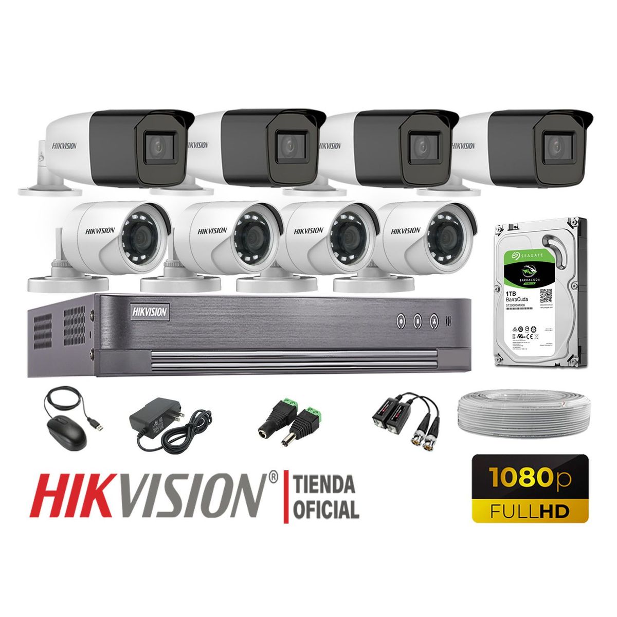 HIKVISION - KIT 8 CÁMARAS SEGURIDAD EXTERIOR VARIFOCAL  FULL HD 1TB WD