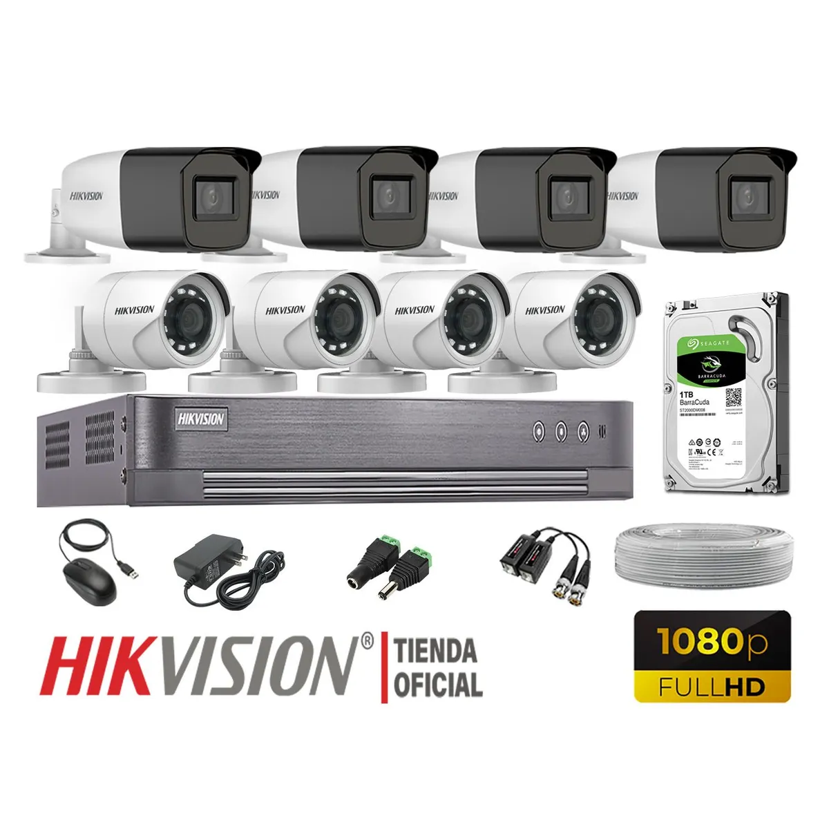 HIKVISION - KIT 8 CÁMARAS SEGURIDAD EXTERIOR VARIFOCAL  FULL HD 1TB WD