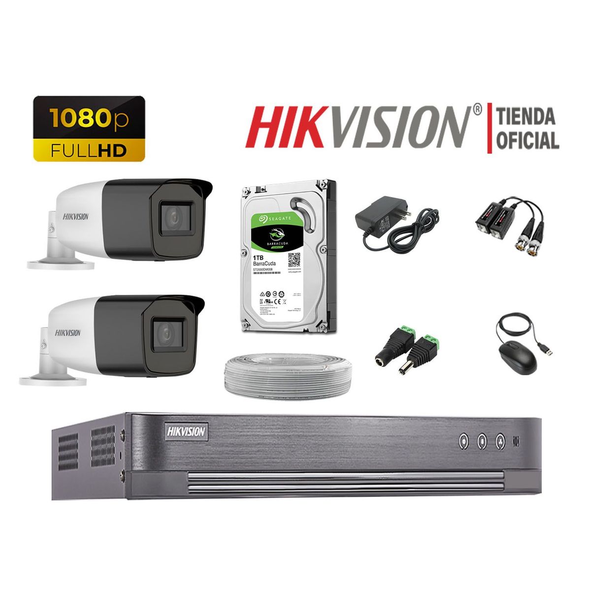 Hikvision - KIT 2 CÁMARAS SEGURIDAD VARIFOCAL EXTERIOR  FULL HD 1TB P2P