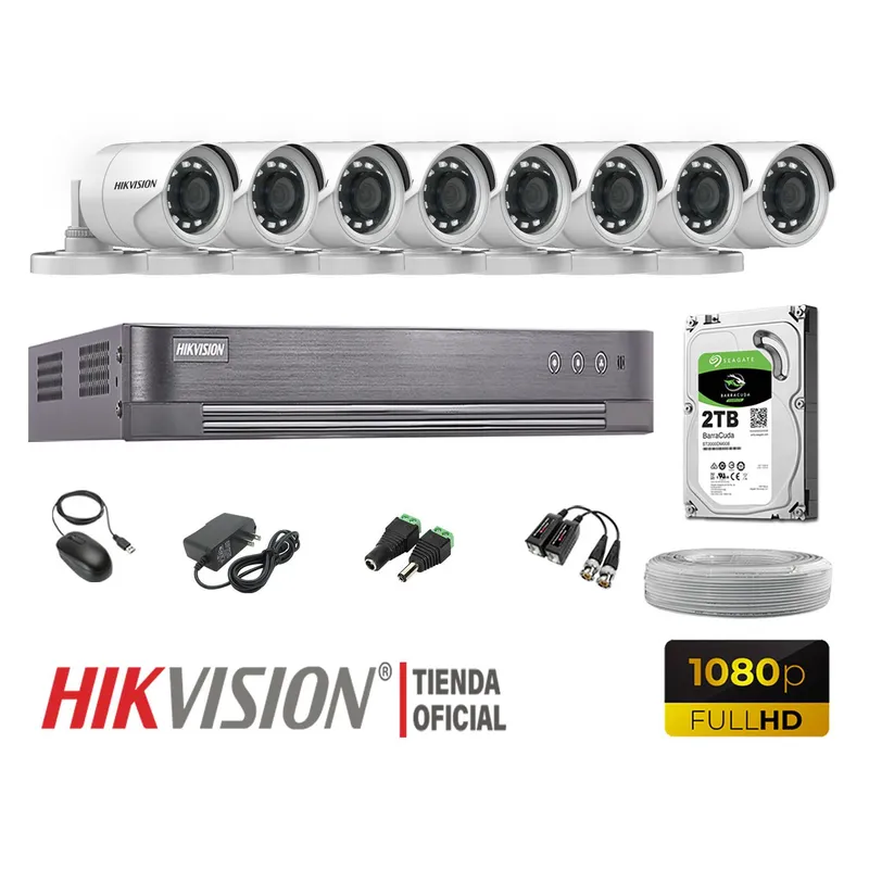 HIKVISION - KIT 8 CÁMARAS SEGURIDAD EXTERIOR  FULL HD 1080P + DISCO 2TB
