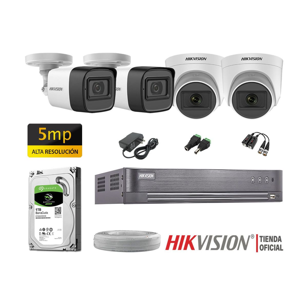 HIKVISION - KIT 4 CÁMARAS SEGURIDAD 5MP + DISCO 1TB COMPLETO
