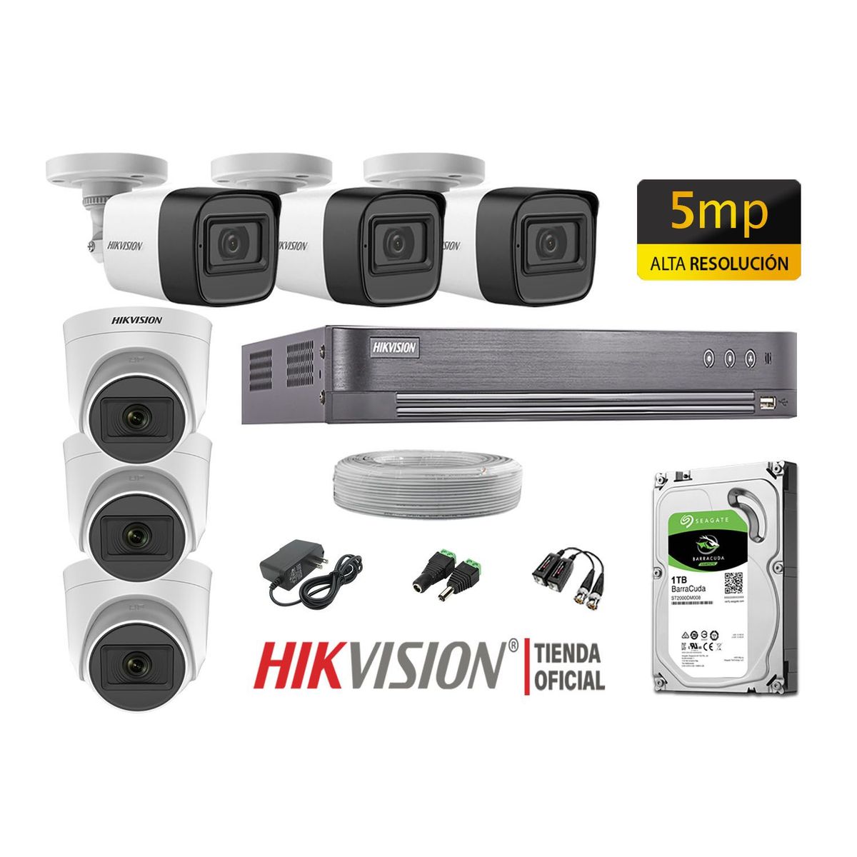 HIKVISION - KIT 6 CÁMARAS SEGURIDAD 5MP + DISCO 1TB COMPLETO