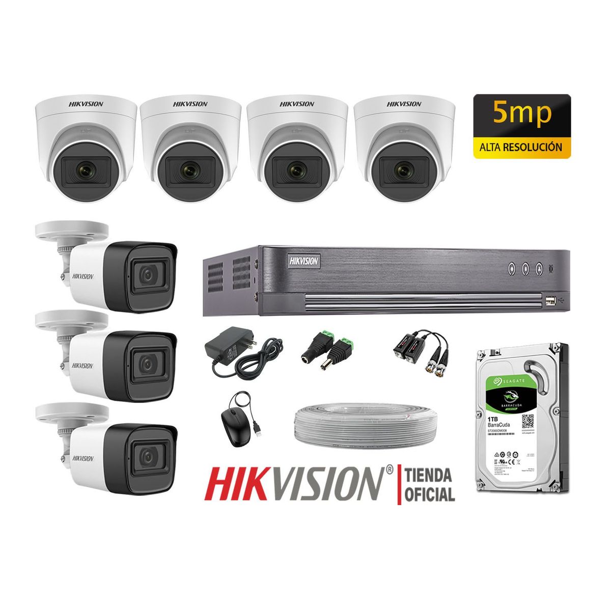 HIKVISION - KIT 7 CÁMARAS SEGURIDAD 5MP + DISCO 1TB COMPLETO