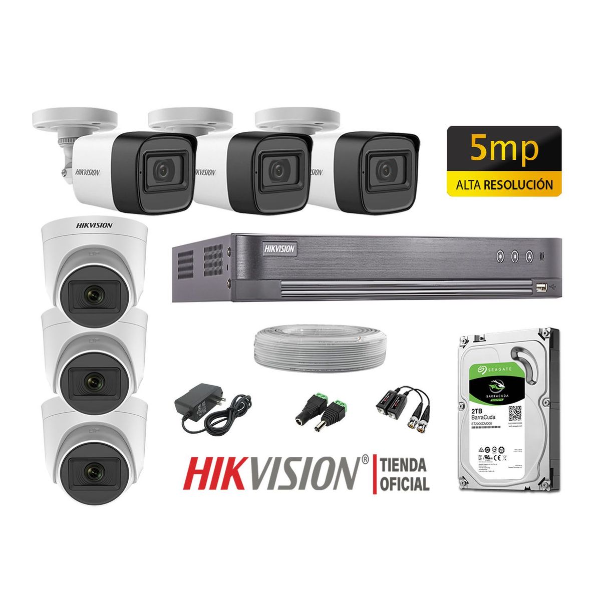 HIKVISION - KIT 6 CÁMARAS SEGURIDAD 5MP + DISCO 2TB COMPLETO