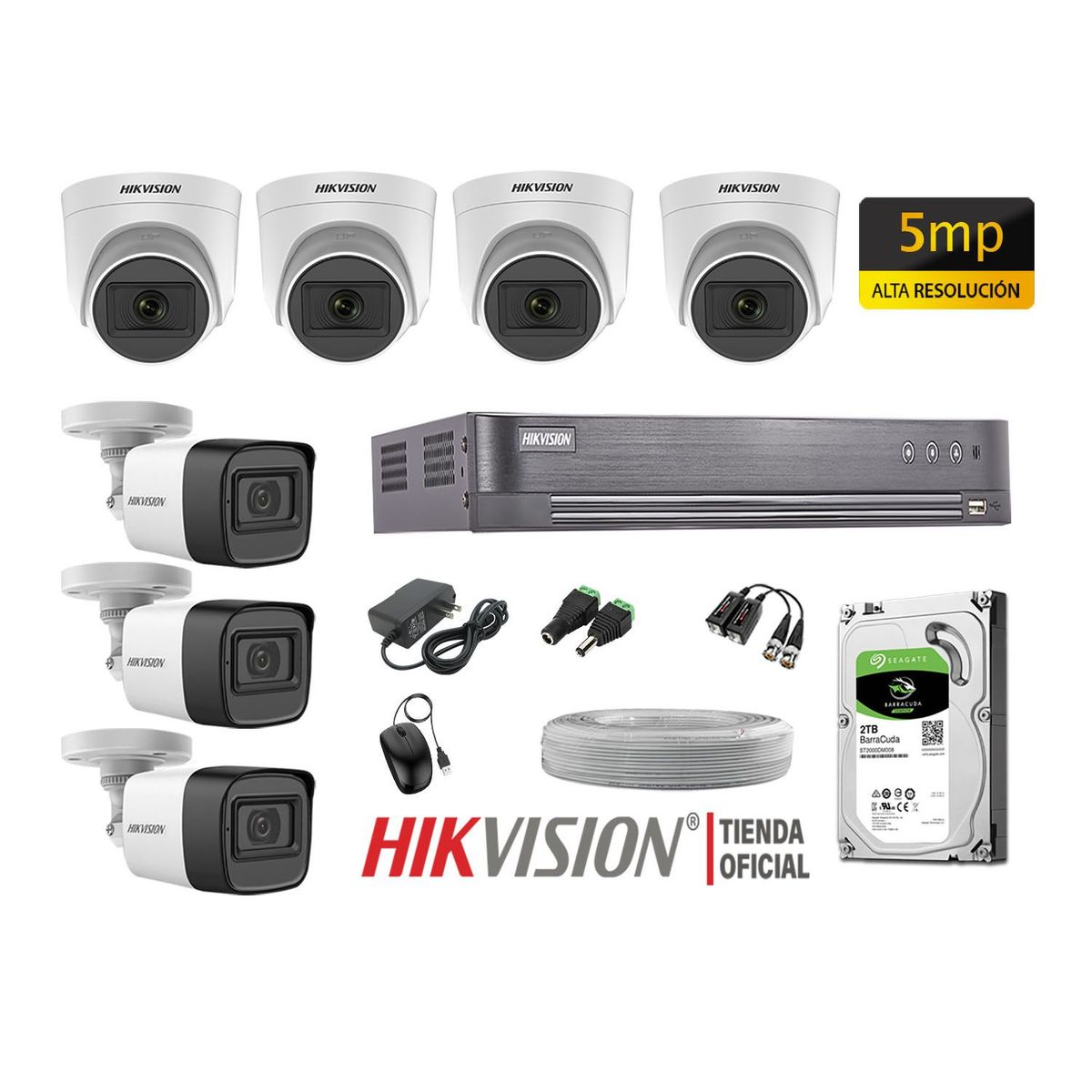 HIKVISION - KIT 7 CÁMARAS SEGURIDAD 5MP + DISCO 2TB COMPLETO