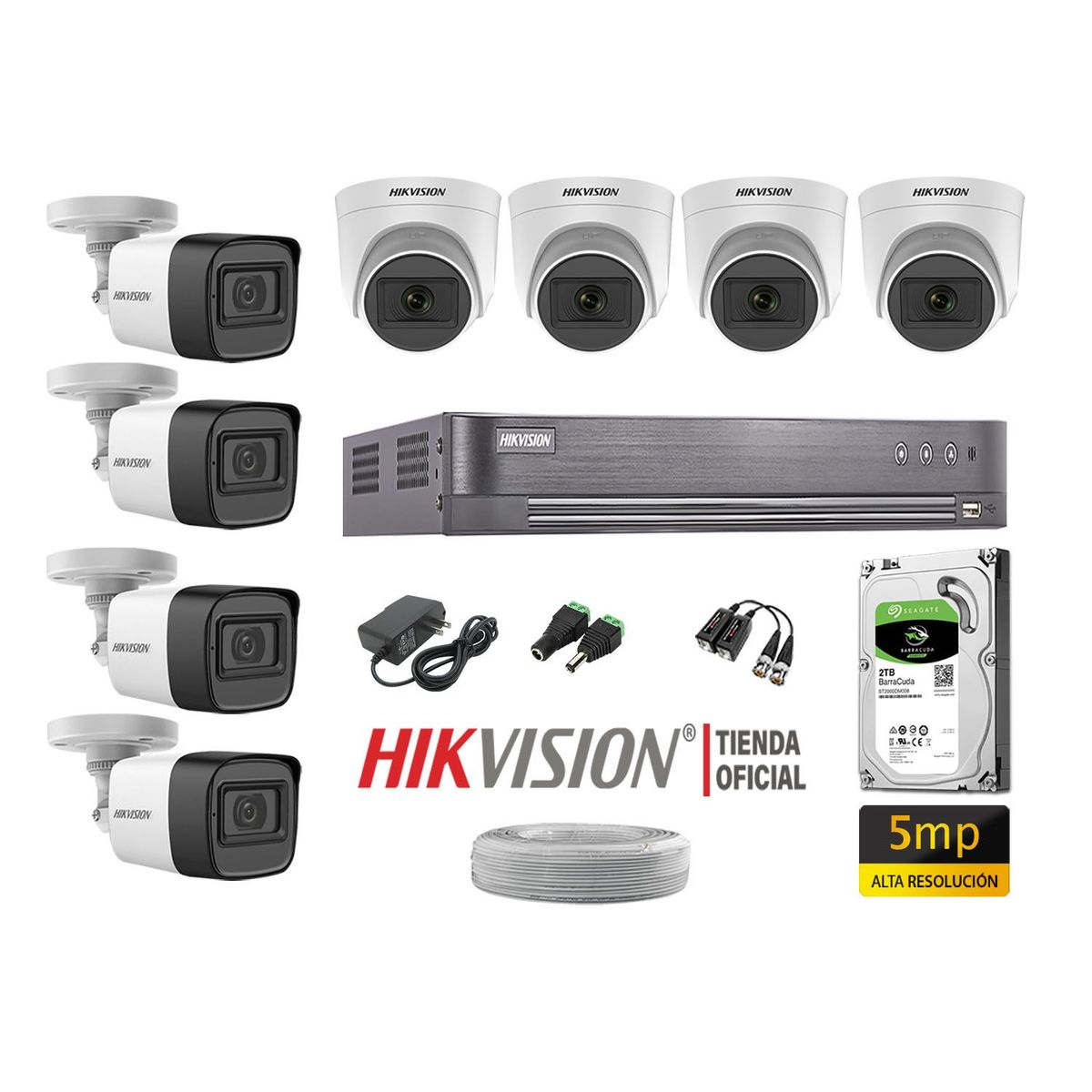 HIKVISION - KIT 8 CÁMARAS SEGURIDAD 5MP + DISCO 2TB COMPLETO