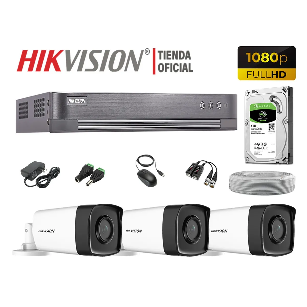 HIKVISION - KIT 3 CÁMARAS SEGURIDAD IT3F EXTERIOR  FULL HD DISCO 1TB P2P