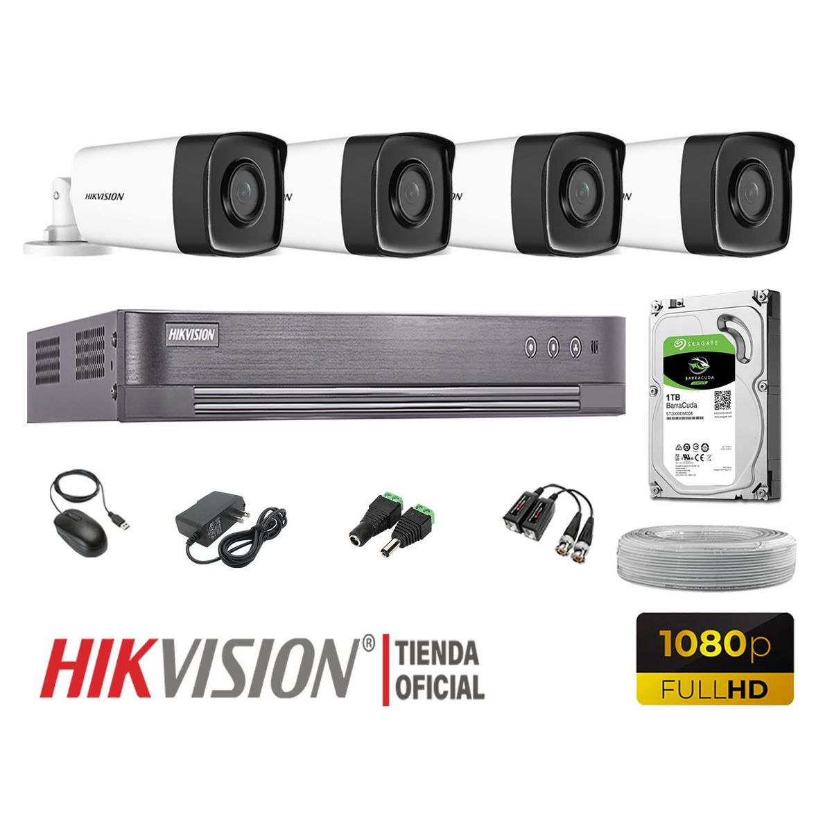 HIKVISION - KIT 4 CÁMARAS SEGURIDAD IT3F EXTERIOR  FULL HD DISCO 1TB WD
