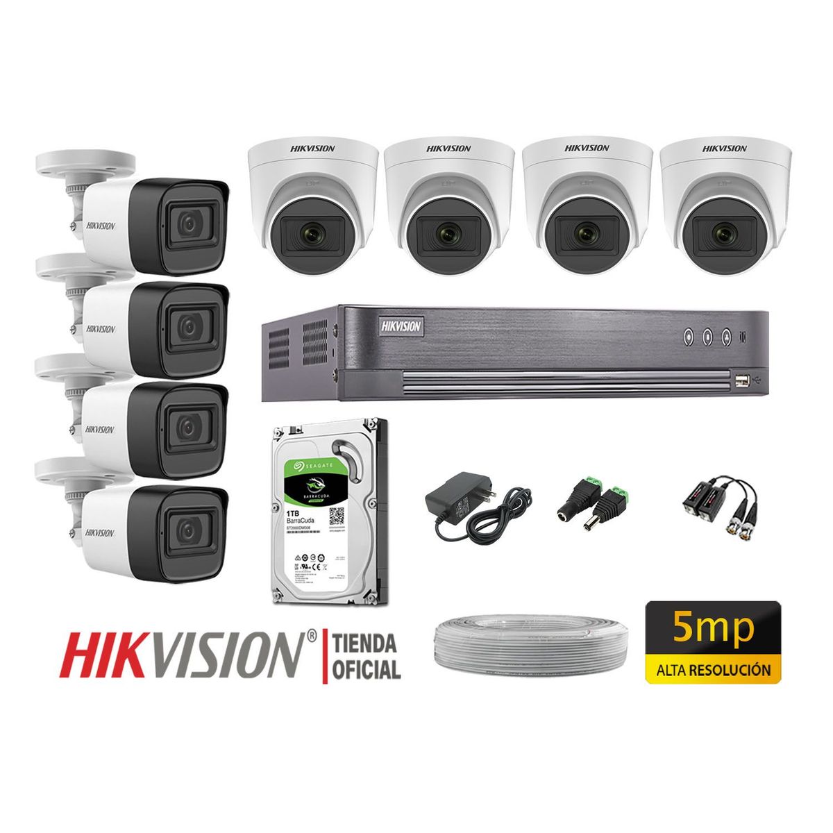 HIKVISION - KIT 8 CÁMARAS SEGURIDAD 5MP + DISCO 1TB COMPLETO