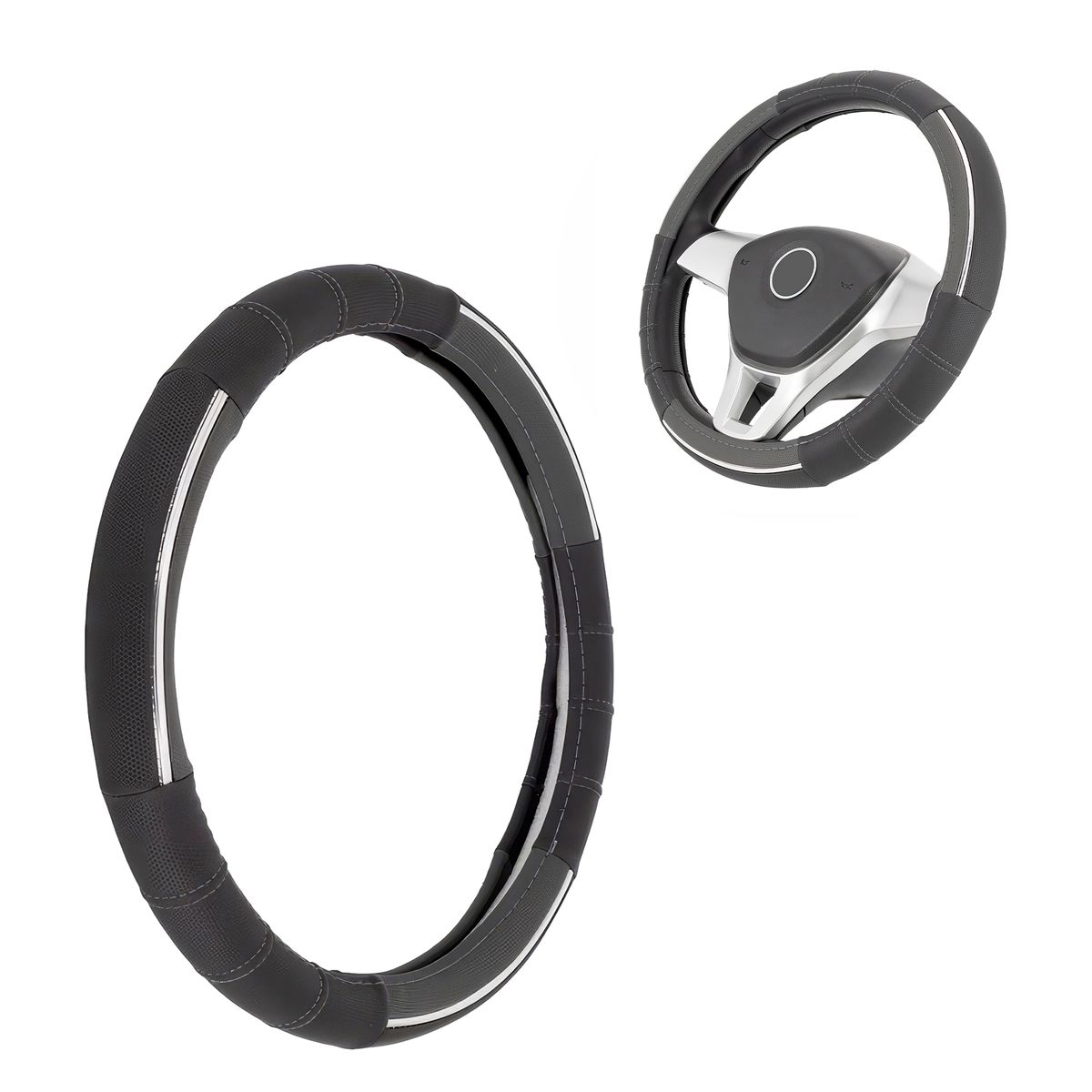 GENERICO - Cubre Volante Cuero Talla M Filo Cromado Negro