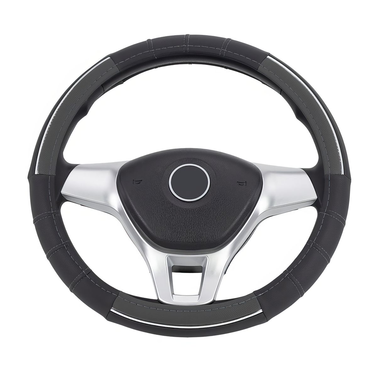 GENERICO - Cubre Volante Cuero Talla M Filo Cromado Negro