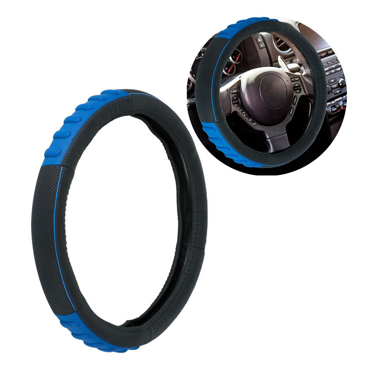 GENERICO - Cubre Volante Cuero Talla M Azul Ergonomico