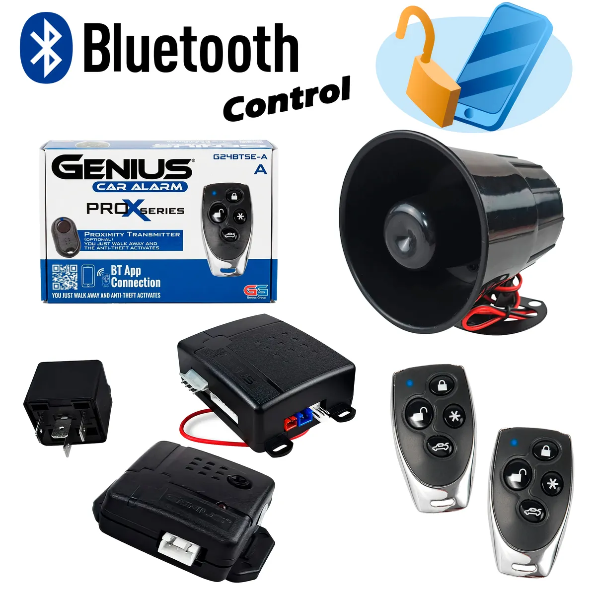 GENIUS - Alarma Antirrobo de Auto Tipo Universal Control Bluetooth Genius ProXseries