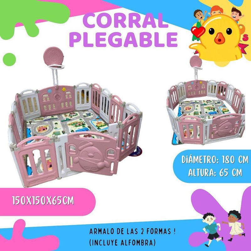 GENERICO - Corral plegable con básquet y alfombra