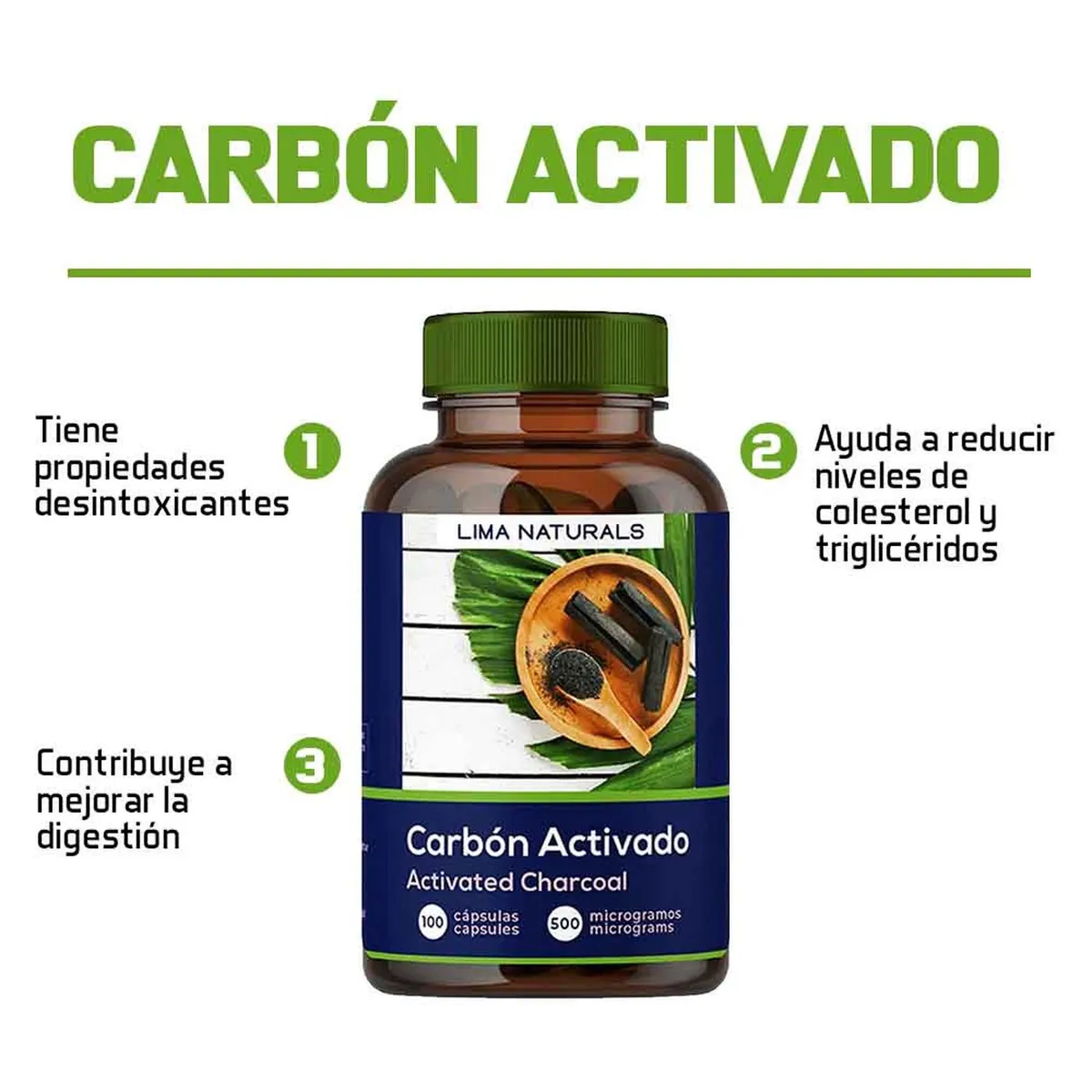 LIMA NATURALS - 01 Frasco Carbon Activado Lima Naturals 100 Capsulas