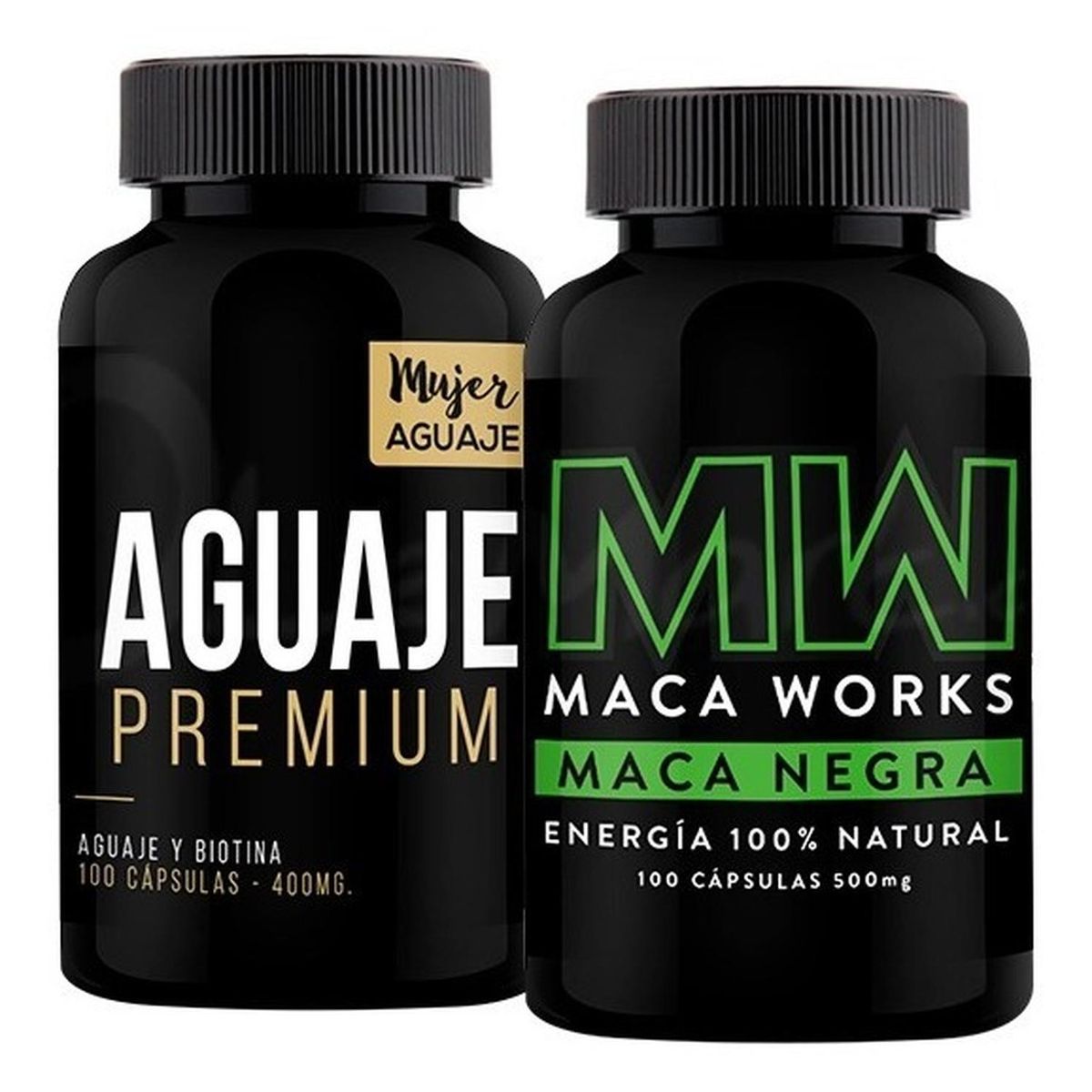 MUJER AGUAJE - Aguaje Premium 100 Cápsulas + Maca Negra 100 Cápsulas Maca Works