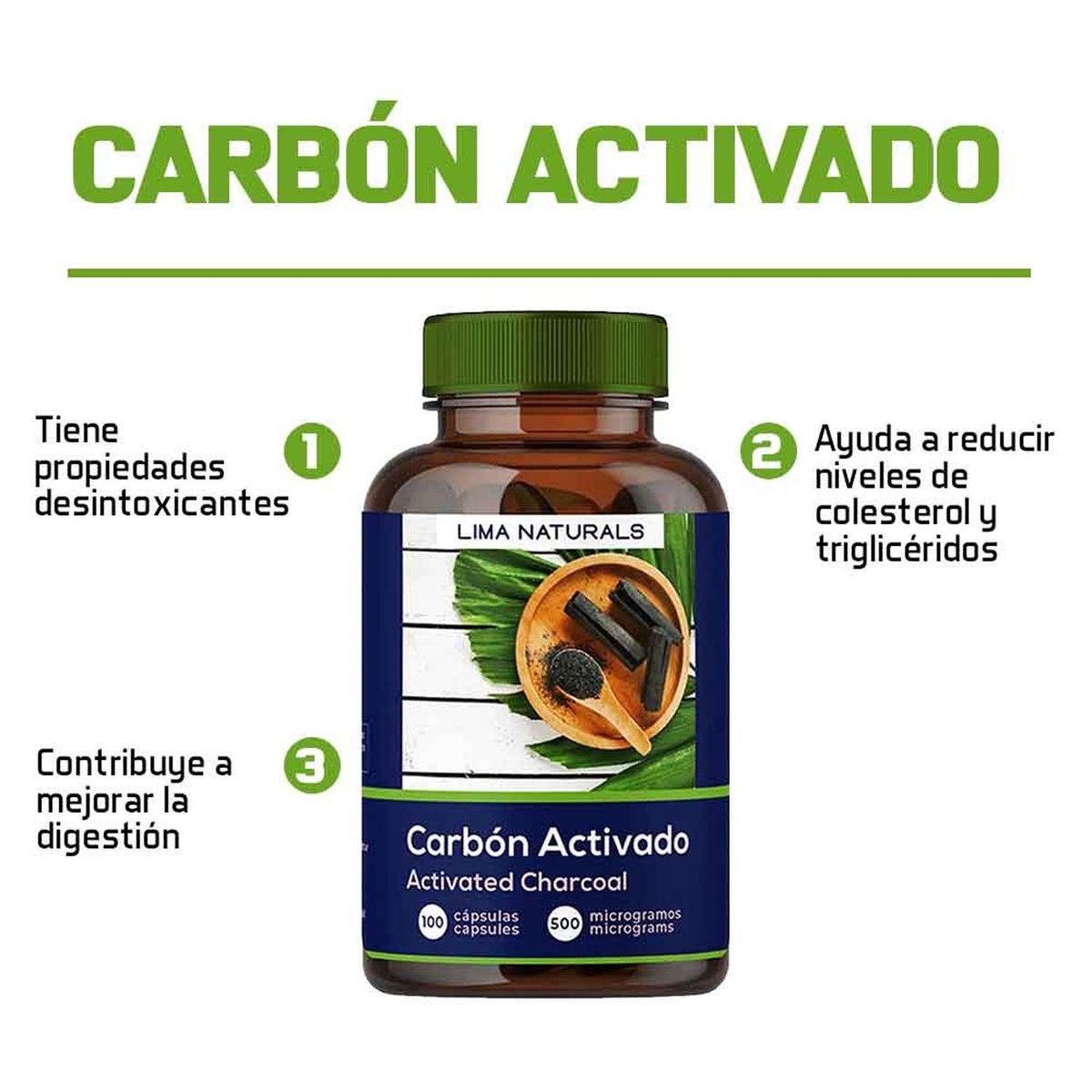 LIMA NATURALS - Pack 02 Frascos Carbon Activado Lima Naturals 100 Capsulas