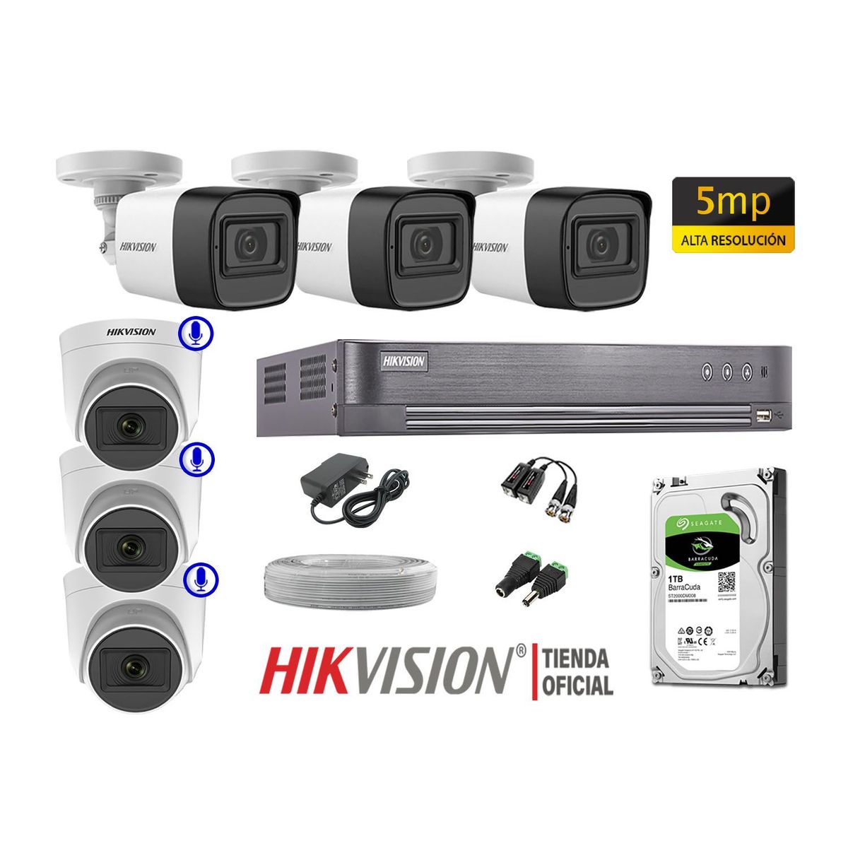 HIKVISION - Kit 6 Cámaras Seguridad 5Mp 03 Camaras Audio Incorporado